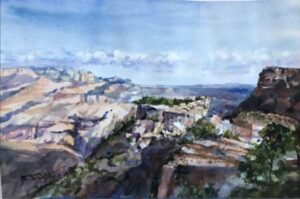 5. Merit Award Canyon by Eileen Pestorius
This western landscape is loose and painterly with incredible atmosphere and receding distance.  The light that is created really makes one see sunset.  This is an incredible vista of the west.